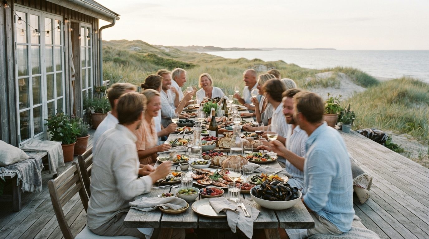 Stemningsbillede til guiden: Familiesamling og fest i sommerhuset: plads, mad og drikkevarer til alle