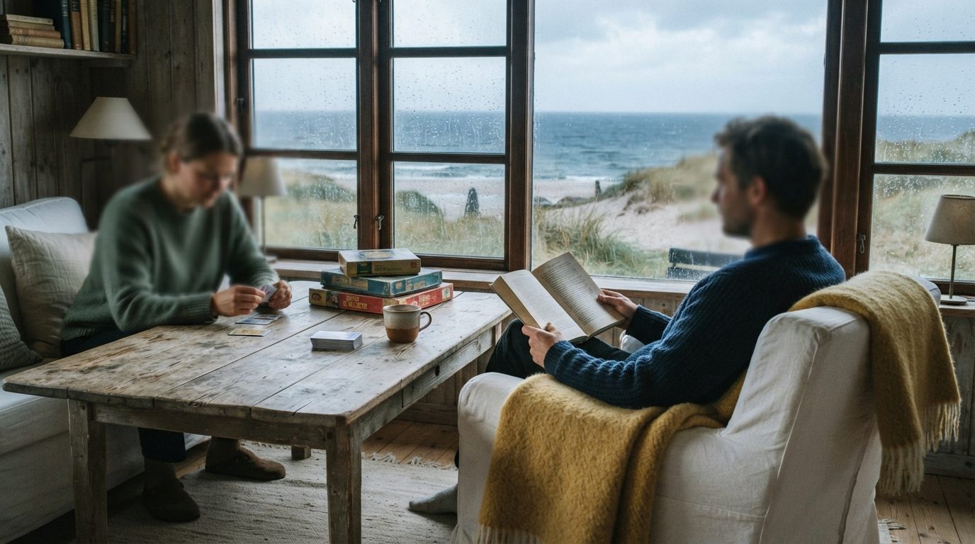 Stemningsbillede til guiden: Regnvejrsdage i sommerhuset: hygge, spil og bøger, der redder dagen