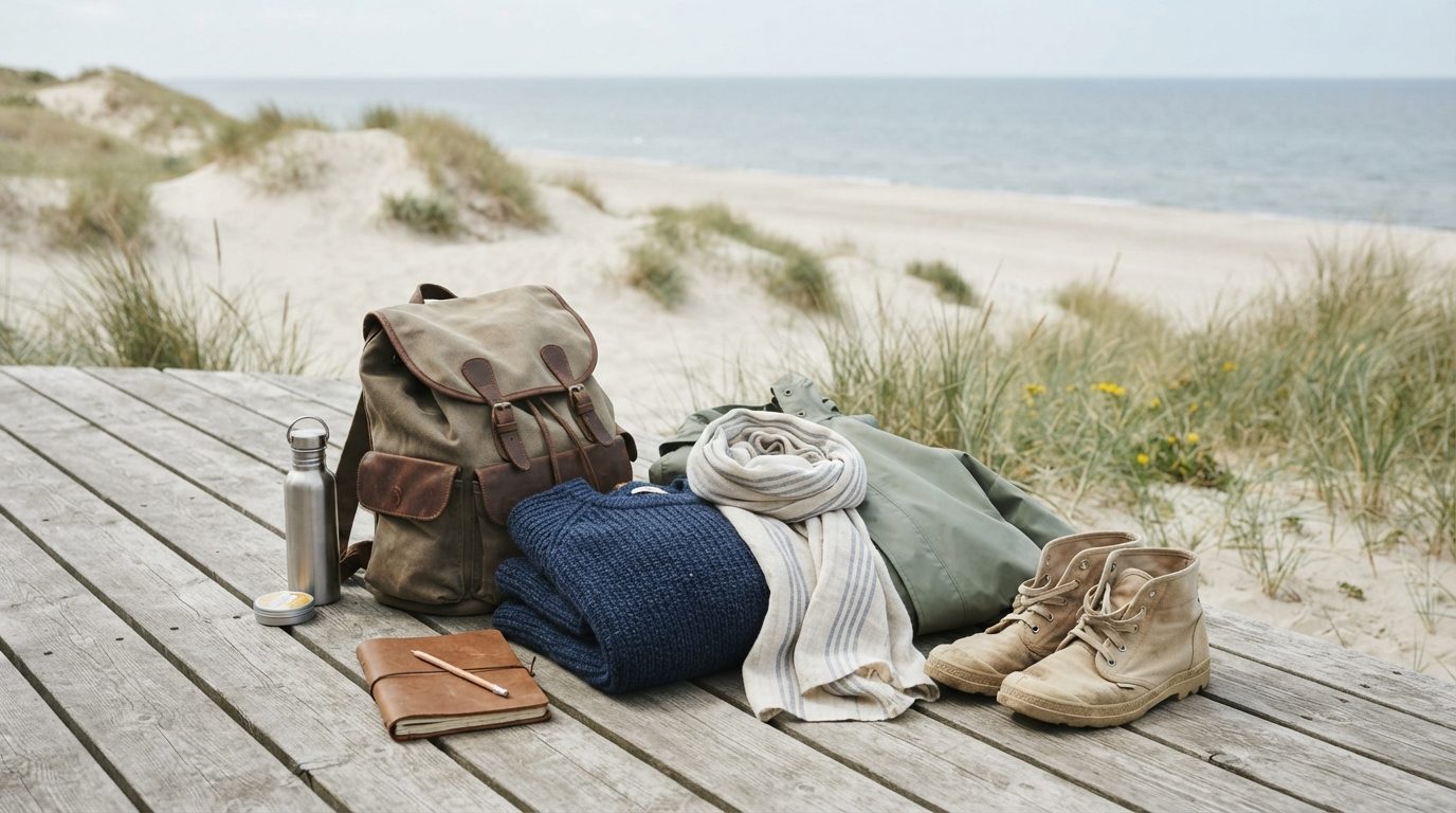 Stemningsbillede til guiden: Pakkeliste til sommerhus i Nordjylland: tøj og udstyr til skiftende kystvejr